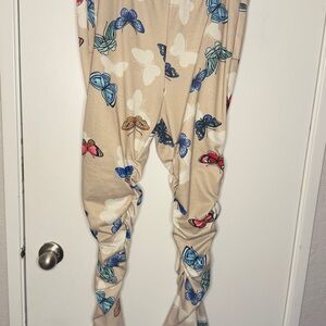 Butterfly Print Beige Pants